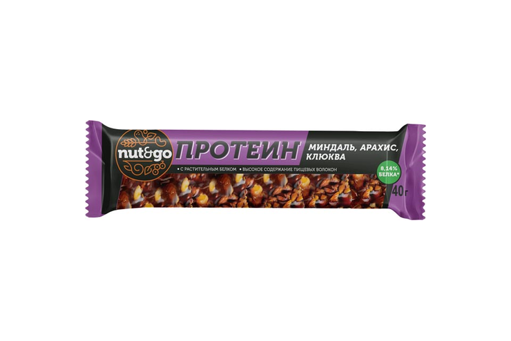 «Nut&Go», батончик Protein миндаль, арахис, клюква, 36 г
