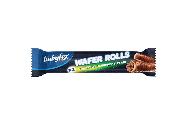 «BabyFox», трубочки Wafer Rolls с ореховой начинкой и какао, 16 г «BabyFox», трубочки Wafer Rolls с ореховой начинкой и какао, 16 г
