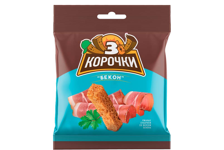 «3 Корочки», сухарики со вкусом бекона, 40 г