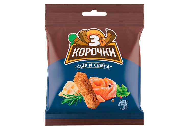 «3 Корочки», сухарики со вкусом сёмги с сыром, 40 г