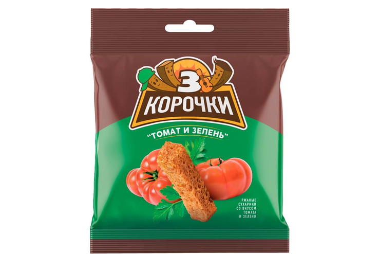 «3 Корочки», сухарики со вкусом томата и зелени, 40 г