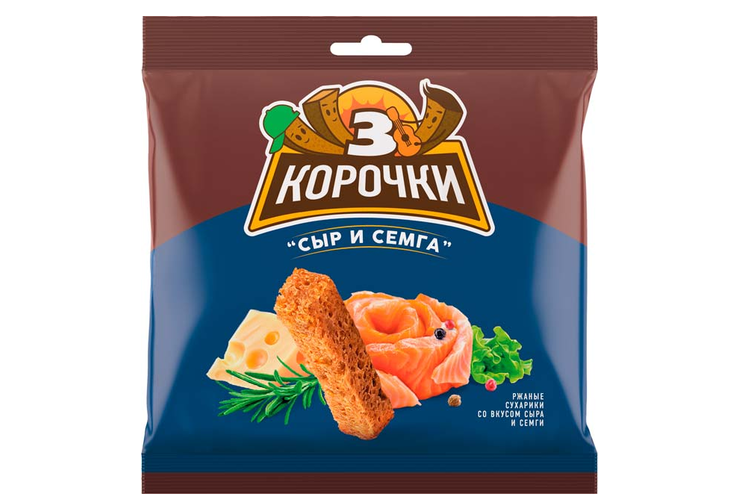 «3 Корочки», сухарики со вкусом сёмги с сыром, 100 г