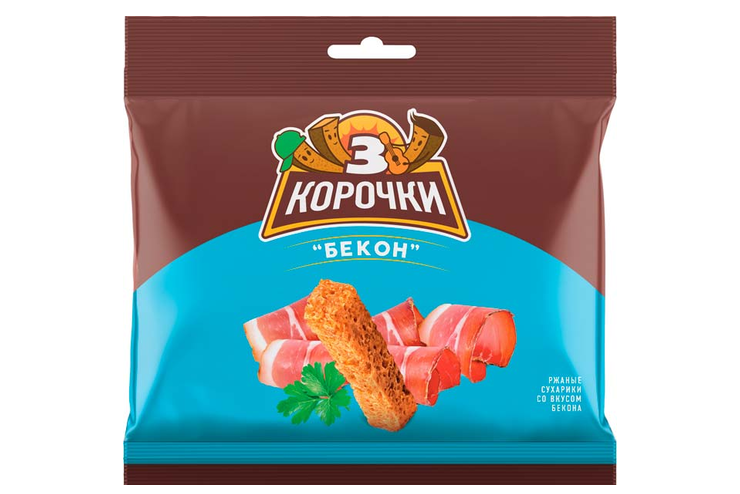 «3 Корочки», сухарики со вкусом бекона, 80 г