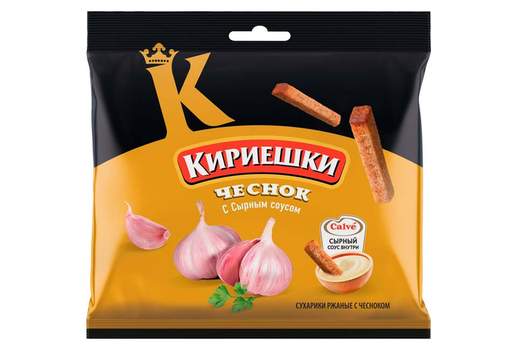 «Кириешки», сухарики со вкусом чеснока и сырным соусом «Calve», 85 г «Кириешки», сухарики со вкусом чеснока и сырным соусом «Calve», 85 г