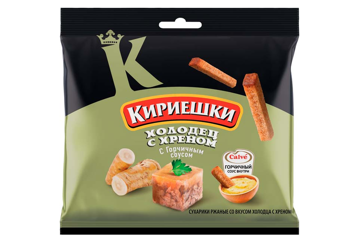 «Кириешки», сухарики со вкусом холодца с хреном и горчичным соусом «Calve», 85 г «Кириешки», сухарики со вкусом холодца с хреном и горчичным соусом «Calve», 85 г