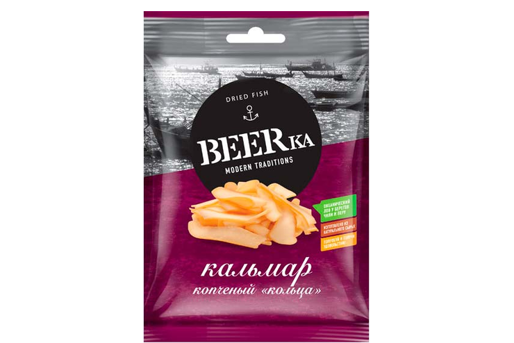 «Beerka», кольца кальмара копчёные, 38 г