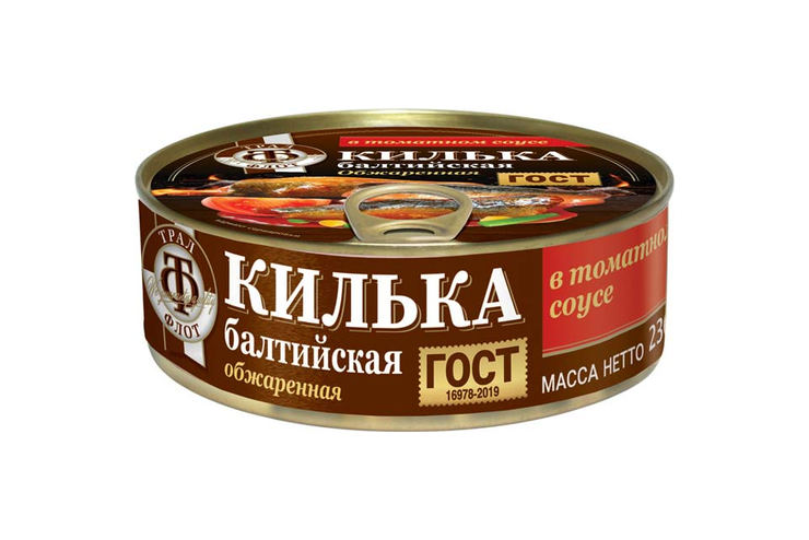 «Трал Флот», килька балтийская неразделанная обжаренная в томатном соусе, 230 г «Трал Флот», килька балтийская неразделанная обжаренная в томатном соусе, 230 г