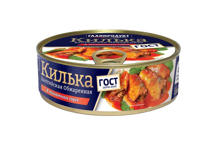 «Главпродукт», килька балтийская обжаренная, в томатном соусе, 230 г «Главпродукт», килька балтийская обжаренная, в томатном соусе, 230 г