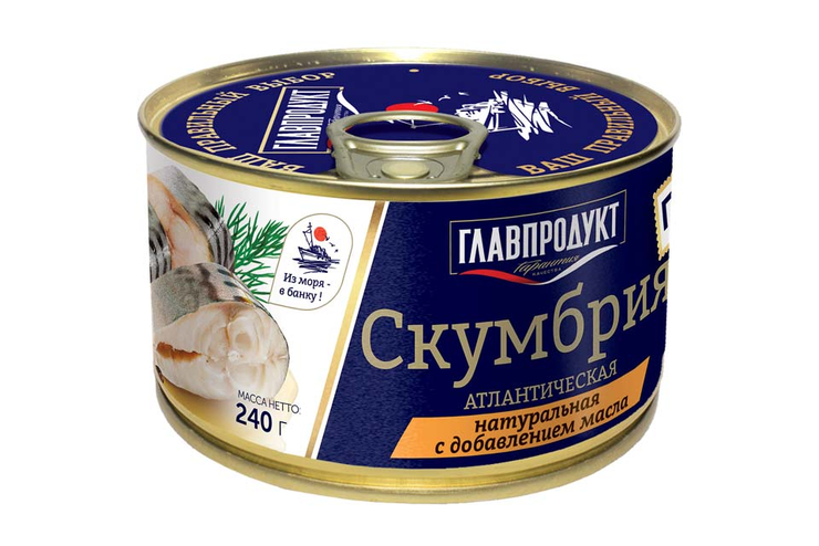 «Главпродукт», скумбрия с добавлением масла, 240 г «Главпродукт», скумбрия с добавлением масла, 240 г