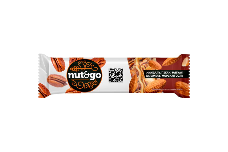 «Nut&Go», батончик с миндалём, пеканом, карамелью, морской солью, 36 г