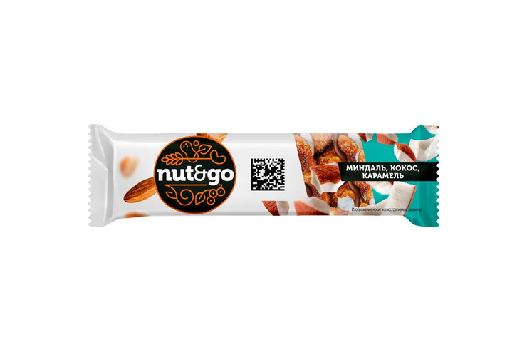 «Nut&Go», батончик с миндалём, кокосом, карамелью, 36 г