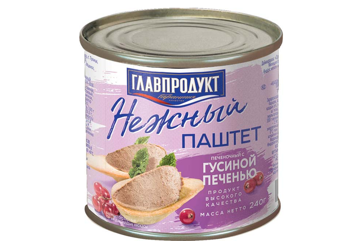 «Главпродукт», паштет печеночный нежный с гусиной печенью, 240 г