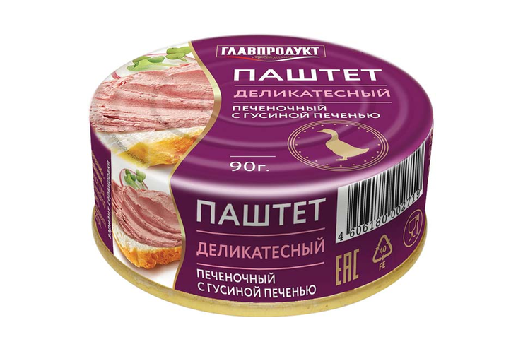 «Главпродукт», паштет печеночный деликатесный с гусиной печенью, 90 г