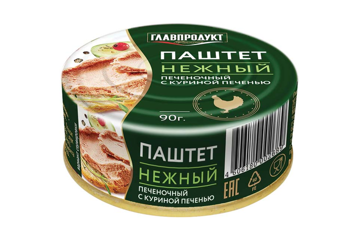 «Главпродукт», паштет печеночный нежный с куриной печенью, 90 г