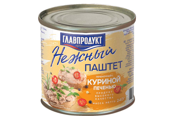 «Главпродукт», паштет печеночный нежный с куриной печенью, 240 г