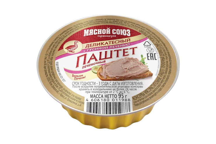 «Мясной союз», паштет печеночный «Деликатесный» с гусиной печенью, 95 г «Мясной союз», паштет печеночный «Деликатесный» с гусиной печенью, 95 г