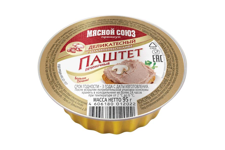 «Мясной союз», паштет печеночный «Деликатесный» с шампиньонами, 95 г «Мясной союз», паштет печеночный «Деликатесный» с шампиньонами, 95 г