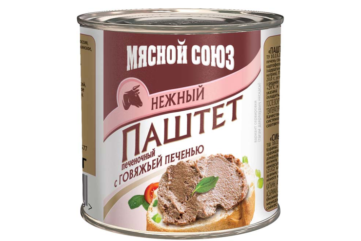 Паштет печеночный «Нежный» с говяжьей печенью «Мясной союз», 240 г