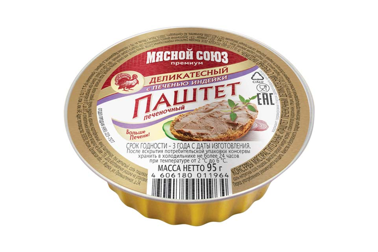 «Мясной союз», паштет печеночный «Деликатесный» с печенью индейки, 95 г «Мясной союз», паштет печеночный «Деликатесный» с печенью индейки, 95 г