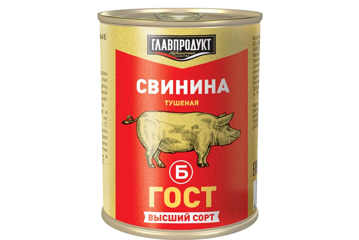 «Главпродукт», свинина тушеная, высший сорт, 338 г «Главпродукт», свинина тушеная, высший сорт, 338 г