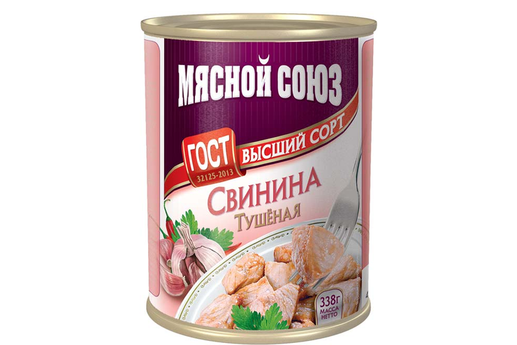 «Мясной союз», свинина тушеная, высший сорт, 338 г «Мясной союз», свинина тушеная, высший сорт, 338 г