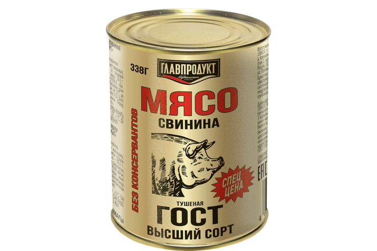 «Главпродукт», свинина тушеная, высший сорт, 338 г «Главпродукт», свинина тушеная, высший сорт, 338 г