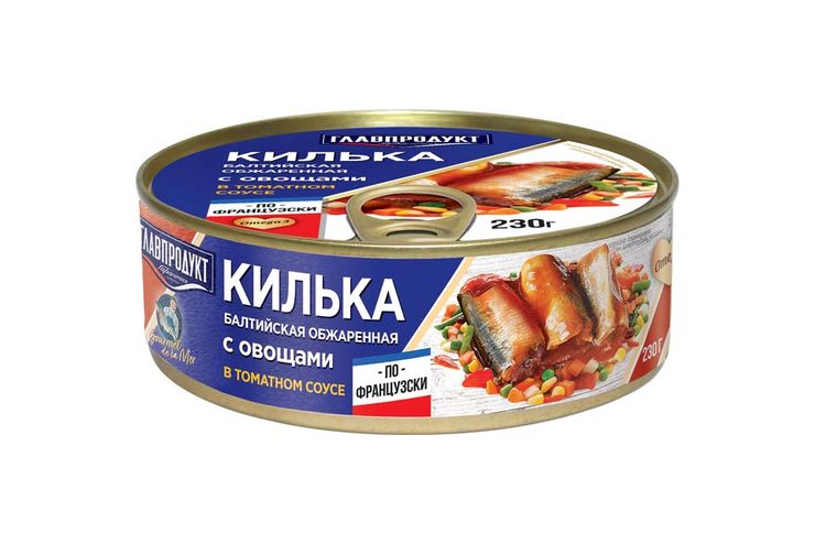 «Главпродукт», килька обжаренная в томатном соусе с овощами по-французски, 230 г «Главпродукт», килька обжаренная в томатном соусе с овощами по-французски, 230 г