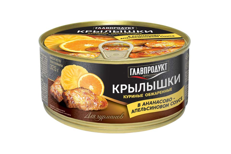 «Главпродукт», крылышки куриные обжаренные, в ананасово-апельсиновом в соусе, 325 г
