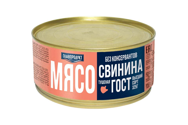 «Главпродукт», свинина тушеная, выстший сорт, Стандарт, 325 г