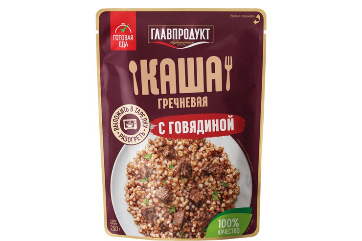 «Главпродукт», каша гречневая с говядиной «Томленая по-домашнему», 250 г