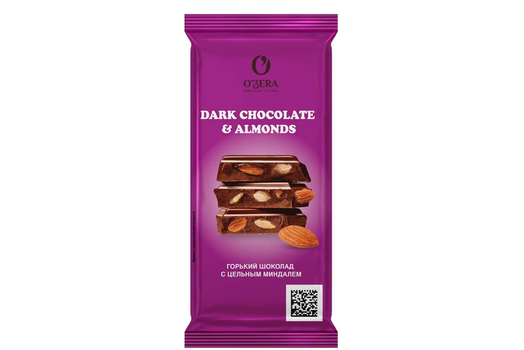 «O'Zera», шоколад горький с цельным миндалем Dark & Extra Almond, 90 г