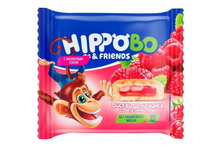 «HIPPO BONDI & FRIENDS», пирожное с начинкой со вкусом малины, 32 г