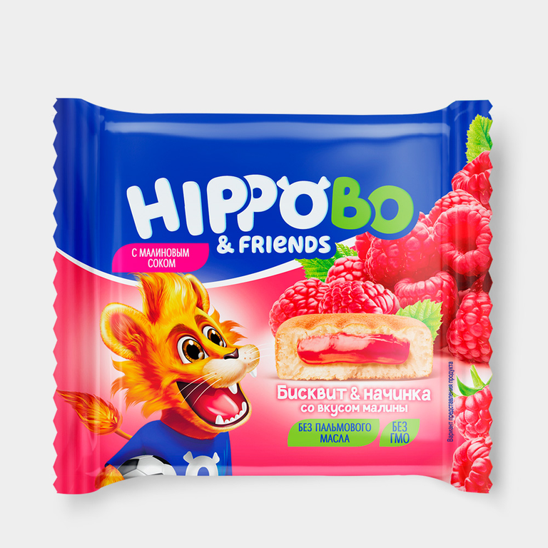 «HIPPO BONDI & FRIENDS», пирожное с начинкой со вкусом малины, 32 г