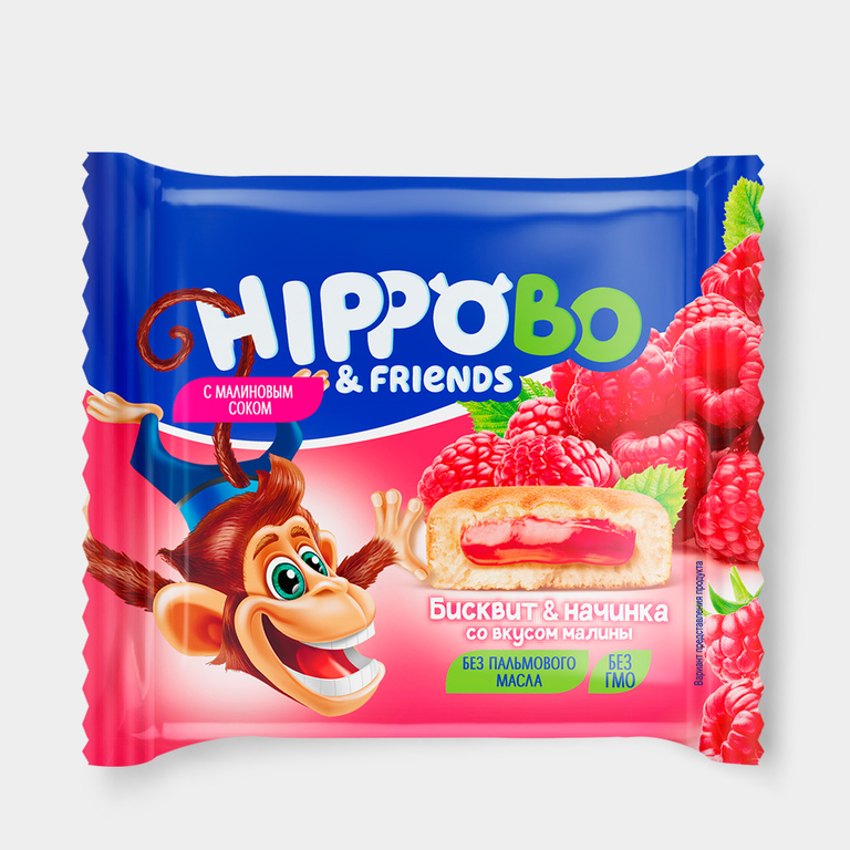 «HIPPO BONDI & FRIENDS», пирожное с начинкой со вкусом малины, 32 г