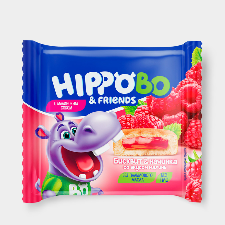 «HIPPO BONDI & FRIENDS», пирожное с начинкой со вкусом малины, 32 г