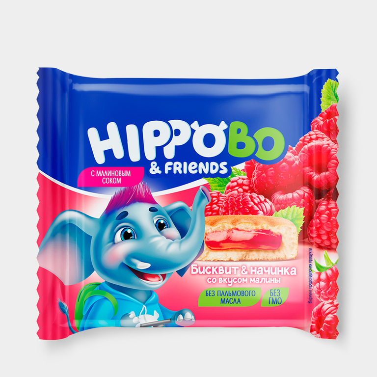 «HIPPO BONDI & FRIENDS», пирожное с начинкой со вкусом малины, 32 г